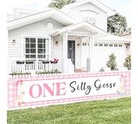 One Silly Goose Yard Banner, Goose 1st Birthday Party Decoration Pink Farm Animal Theme Yard Sign Background Our Little Goose is Turning One Party Decor per ragazze primo compleanno forniture