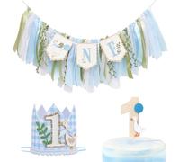 One Silly Gooses Birthday Decor Boy, 80 Inch High Chair Banner with Party Hat & Cake Topper, 1st Birthday Decorations Boy One Silly Gooses Decor