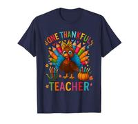 One Thankful Teacher Thanksgiving Cute Color Pencils Turkey Maglietta