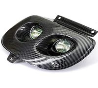 one VARIANTE FARO ANTERIORE BOOSTER (cod 77201315 maschera faro anteriore alogena di colore carbonio compatibile con MBk booster spirit/yamaha bws anno dal 1994 al 2003)