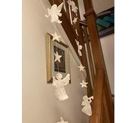 One World is Enough Lovely White Felt tradizionale angelo di Natale, cherubino e stella, decorazione da appendere - commercio equo e solidale