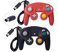 ONE250 Confezione da 2 controller classici per joypad con cavo, compatibile con Wii NGC Gamecube Game Cube (nero e rosso)