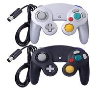 ONE250 Confezione da 2 controller classici per joypad con cavo, compatibile con Wii NGC Gamecube Game Cube (nero e argento)