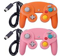 ONE250 Confezione da 2 controller classici per joypad con cavo, compatibile con Wii NGC Gamecube Game Cube (arancione e rosa)