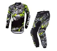 O'Neal 2024 Kit Motocross Bambino Element Attack Nero Giallo Pantaloni & Maglia