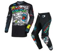 O'Neal 2024 Kit Motocross Ragazzi Element Rancid Nero Bianco Pantaloni & Maglia