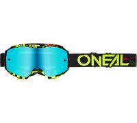 O'NEAL | Máscaras Moto y Motocross | MX | Lente resistente agli aracnazos con revestimiento antivaho, 100% protezione UV | Máscara B-10 Attack V.24 | Unisex | Negro Amarillo Neón Azul | Talla única