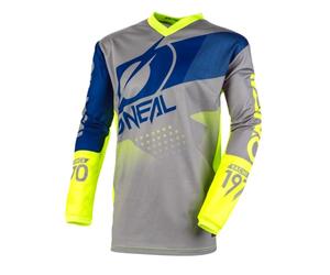 O'Neal Element Factor Kinder Jersey Moto Cross MTB Jugend MX Mountain Bike Trikot Langarm Shirt DH FR, E001, Farbe Grau Blau, Größe XL