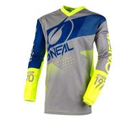 O'NEAL | Maglia Motocross | MX Enduro | Massima libertà di Movimento, Protezione Imbottita per i Gomiti, Materiale Traspirante | Element Jersey Factor | Adulto | Grigio Blu Neon Giallo | Taglia S