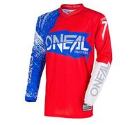 O'NEAL | Maglia Motocross | MX Enduro | Protezione Gomito Imbottita, Collo a V, Traspirante | Element Jersey Burnout | Adulto | Rosso Bianco Blu | Taglia XL