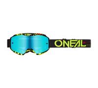 O'NEAL | Máscaras Moto y Motocross | MX | Lente resistente agli aracnazos con revestimiento antivaho, 100% protezione UV | Máscara B-10 Attack V.24 | Unisex | Negro Amarillo Neón Azul | Talla única