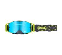 O'NEAL | Occhiali da bici e motocross | MX MTB DH Downhill Freeride |Cinturino regolabile, comfort ottimale e ventilazione | B-30 Goggle Hexx V.22 | Unisex | Grigio Giallo Neon - Blu a specchio | OS
