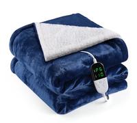 OneAmg Coperta Termica Elettrica,133x155cm 6 Livelli di Riscaldamento,Timer 10H,Spegnimento Automatico Della Coperta Elettrica -con Telecomando Digitale,Lavabile in Lavatrice,Plaid Riscaldabile Blu