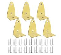 ONEBO 6 Staffe Angolari, Staffa angolare a 90 gradi, Squadretta giunzione, Connettore di fissaggio per mobili in legno, oro per la Cucina Domestica Bagno(con 18 Viti + 18 Viti a espansione)