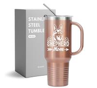 Onebttl Bicchiere in acciaio inox con manico, coperchio e cannuccia, da 1180 ml, con pastore tedesco, regalo per amanti dei cani, per amanti dei cani, per padroni di cani, donne, amici, colleghi, con