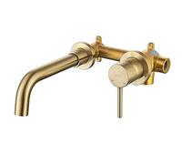 ONECE Rubinetto Bagno Lavabo a Muro, Miscelatore Incorporato in Ottone, Rubinetti Monocomando Nascosto Girevole a 360°, Aeratore Rimovibile, Oro