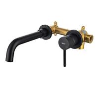 ONECE Rubinetto Bagno Lavabo a Muro, Miscelatore Incorporato in Ottone, Rubinetti Monocomando Nascosto Girevole a 360°, Aeratore Rimovibile, Nero