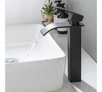 ONECE Rubinetto Bagno Lavabo Alto Nero, Miscelatore Cascata da Appoggio, Rubinetti Monocomando Stile Moderno, in Acciaio Inox 304, Acqua Calda e Fredda