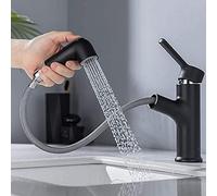 ONECE Rubinetto Bagno Lavabo con Doccetta Estraibile a 2 Modalità, Miscelatore Monocomando in Ottone, Aeratore Rimovibile, Rubinetti Acqua Calda e Fredda, Nero