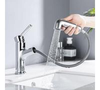 ONECE Rubinetto Bagno Lavabo con Doccetta Estraibile a 2 Modalità, Miscelatore Monocomando in Ottone, Aeratore Rimovibile, Rubinetti Acqua Calda e Fredda, Cromato