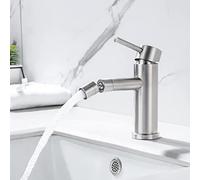 ONECE Rubinetto Bagno Lavabo, Miscelatore Monocomando con Girevole Bocca Spruzzatore, Rubinetti per Lavabo e Bidet, Aeratore Rimovibile, Acciaio Inox 304 Spazzolato, Acqua Calda e Fredda