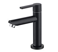 ONECE Rubinetto Bagno Lavabo Solo Acqua Fredda in Ottone, Rubinetti per Toilette per Gli Ospiti, Aeratore Rimovibile, Cartuccia in Ceramica, con Tubo di Collegamento, Nero