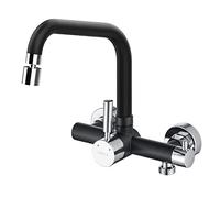 ONECE Rubinetto Cucina Nero a Muro con 2 Modalità, con Interfaccia Lavastoviglie/Lavatrice 3/4", Miscelatore a Parete con Ugello Rotante, Rubinetti Girevole a 360°, Acciaio Inox 304