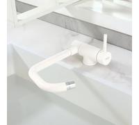 ONECE Rubinetto Cucina Pieghevole Beige Bianco con 2 Modalità, Miscelatore Sottofinestra con Ugello Rotante, Rubinetti Abbattibile per Lavello Girevole a 360°, Aeratore Rimovibile