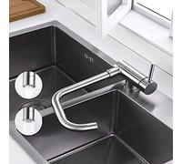 ONECE Rubinetto Cucina Pieghevole con 2 Modalità, Rubinetti Sottofinestra per Lavello, Miscelatore Monocomando Abbattibile Girevole a 360°, Acciaio Inox 304, Acqua Fredda e Calda