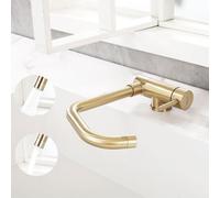 ONECE Rubinetto Cucina Pieghevole Oro con 2 Modalità, Rubinetti Sottofinestra per Lavello, Miscelatore Monocomando Abbattibile Girevole a 360°, Acciaio Inox 304, Acqua Fredda e Calda