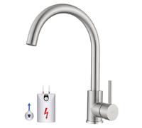 ONECE Rubinetto da Cucina a Bassa Pressione per Caldaia, Monocomando Miscelatore con Beccuccio Girevole a 360°, Acqua Fredda e Calda, Aeratore Rimovibile, Acciaio Inox 304 Spazzolato