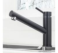 ONECE Rubinetto da Cucina Nero, Miscelatore con Doccetta Estraibile, Rubinetti Monocomando per Lavello Girevole a 150 °, Acciaio Inox 304, Acqua Fredda e Calda, Aeratore Rimovibile