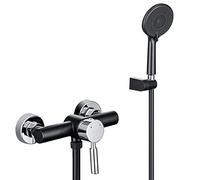 ONECE Rubinetto Doccia a Parete in Ottone Nero, Set Miscelatore Doccia con Doccetta a 3 Modalità Φ12 cm, Temperatura Regolabile, con Supporto e Tubo Flessibile