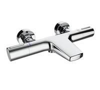 ONECE Rubinetto Vasca da Bagno in Ottone, Miscelatore Doccia Termostatico, con Pulsante di Sicurezza a 38°C, Rubinetti per Doccia-Vasca con Due Uscite D'acqua, Aeratore Antispruzzo, Cromato