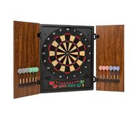OneConcept - Dartmaster 180 macchina automatica per freccette, bersaglio elettronico, bersaglio per un massimo di 8 giocatori, avversario virtuale, display LED, 12 freccette, marrone