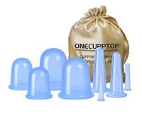ONECUPPTOP - Set di coppettazioni in silicone anti cellulite, con ventosa e ventosa per massaggi, set per coppettazioni viso corpo e viso (blu)