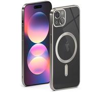 ONEFLOW Aura - Custodia per Apple iPhone 15, compatibile con MagSafe, custodia protettiva per la ricarica wireless induttiva, in silicone trasparente, titanio