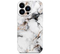 ONEFLOW Bliss Cover per iPhone 14 Pro Max, effetto marmo, custodia protettiva per cellulare con protezione per la fotocamera, custodia rigida con glitter marmorizzata, bianco oro