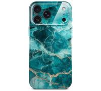 ONEFLOW Bliss Cover per iPhone 17 Pro, effetto marmo, custodia protettiva per cellulare con protezione per la fotocamera, custodia rigida glitterata marmorizzata, Blu Turchese