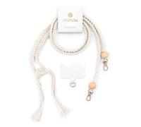 ONEFLOW Collana per cellulare macramè universale da appendere a lungo, rimovibile con 2 moschettoni, cinturino per cellulare bohémien per custodie per tutti gli smartphone intrecciate, perle in legno