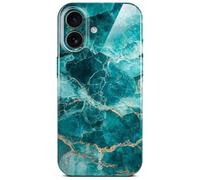 ONEFLOW - Cover Bliss per iPhone 17, effetto marmo, custodia protettiva per cellulare con protezione per la fotocamera, custodia rigida glitterata marmorizzata, blu turchese