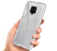 ONEFLOW Custodia con glitter per Redmi Note 9 Pro, con protezione per fotocamera, elegante custodia glitterata, sottile in TPU, per donna, compatibile con Qi, argento