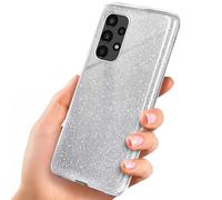 ONEFLOW Custodia con glitter per Samsung Galaxy A13 (4G) con protezione per fotocamera, elegante custodia glitterata, sottile in TPU per donna, compatibile con Qi, argento