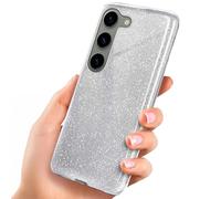 ONEFLOW Custodia con glitter per Samsung Galaxy S23, con protezione per fotocamera, elegante custodia glitterata, sottile in TPU, per donna, compatibile con Qi, argento