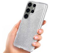 ONEFLOW Custodia con glitter per Samsung Galaxy S23 ultra glitter con protezione della fotocamera, elegante custodia glitterata, sottile in TPU per donna, compatibile con Qi, argento