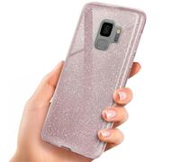 OneFlow Custodia con Lustrini Compatibile con Samsung Galaxy S9 Custodia Glitterata Antiurto, Custodia per Telefono con Strass diamantati, Custodia Brillante con Lustrini, Brillo - Rosado
