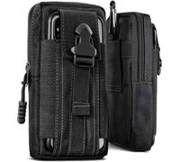 ONEFLOW Custodia di sopravvivenza per iPhone 16 Plus, in nylon, con moschettone, custodia tattica EDC con supporto per cintura, custodia per cellulare per esterni, nero