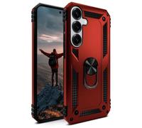 ONEFLOW Custodia per Samsung Galaxy S25 FE con impugnatura e supporto, per esterni, antiurto, con protezione per fotocamera, custodia ibrida in TPU, colore rosso opaco
