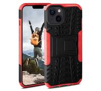 ONEFLOW Custodia protettiva per Apple iPhone 14 Plus, per esterni, robusta custodia protettiva con fotocamera e display, custodia protettiva in TPU con supporto, colore: rosso e nero