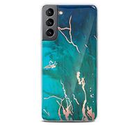 ONEFLOW Sense Case Custodia compatibile con Samsung Galaxy S21 Plus, effetto marmo, protezione schermo e fotocamera, in silicone con lustrini, Excitement